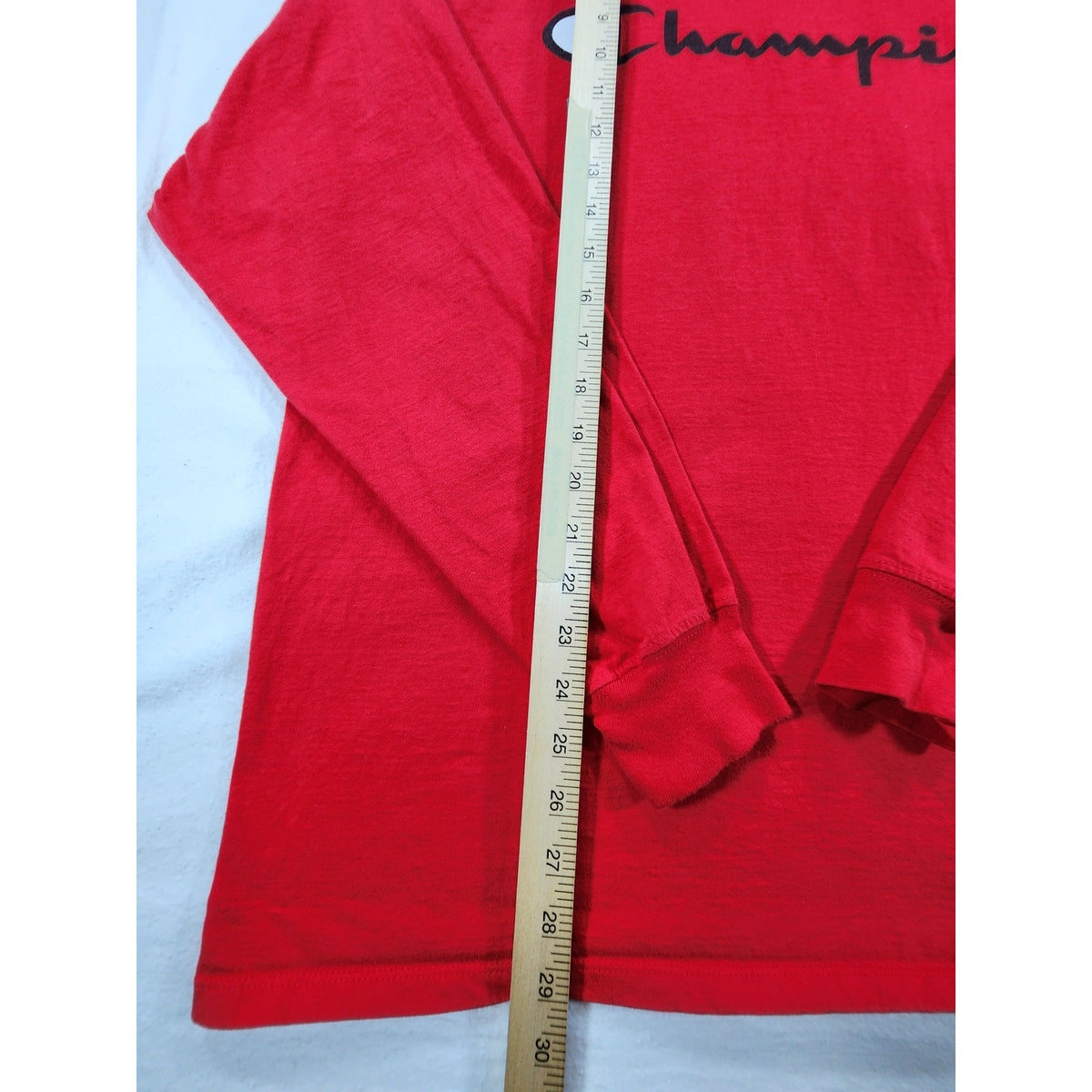 Champion Men's Long Sleeve T Shirt XL Red Script Logo Graphic Crew Neck Tee