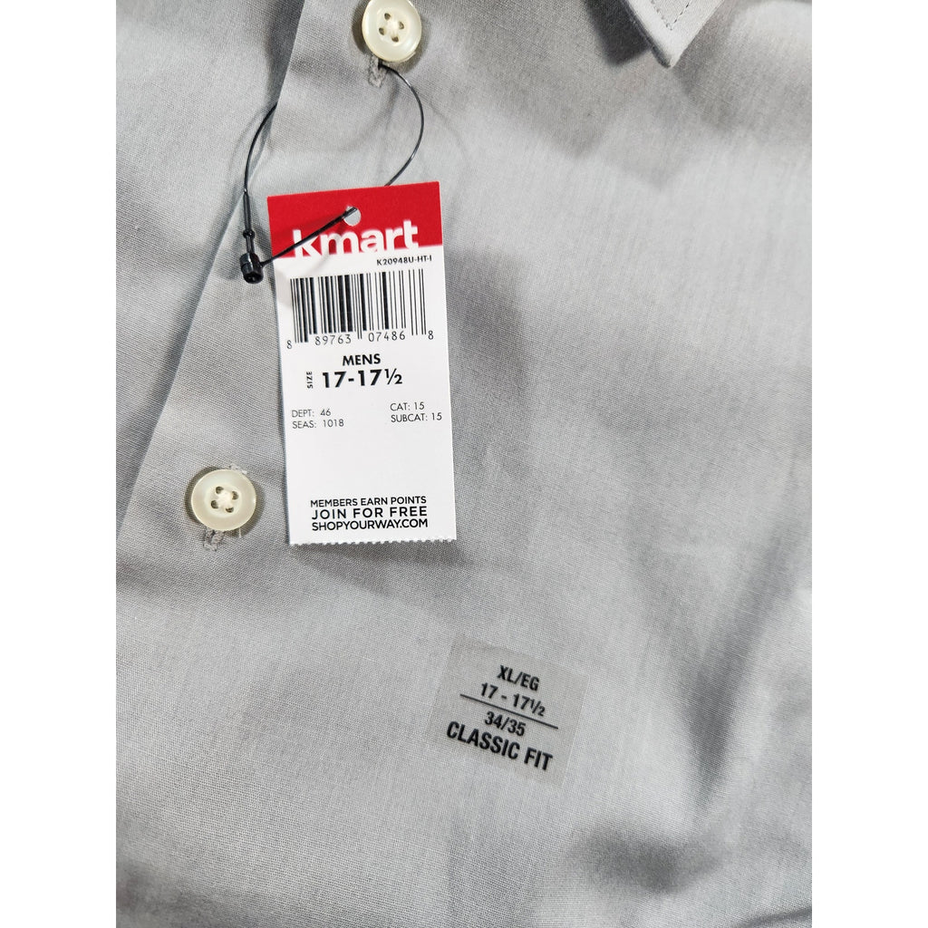 Basic Editions Men's Gray Long Sleeve Dress Shirt Classic Fit 17-17.5 34/35 NWT
