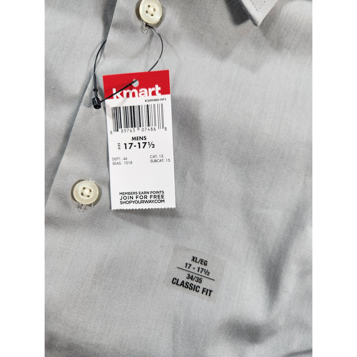 Basic Editions Men's Gray Long Sleeve Dress Shirt Classic Fit 17-17.5 34/35 NWT
