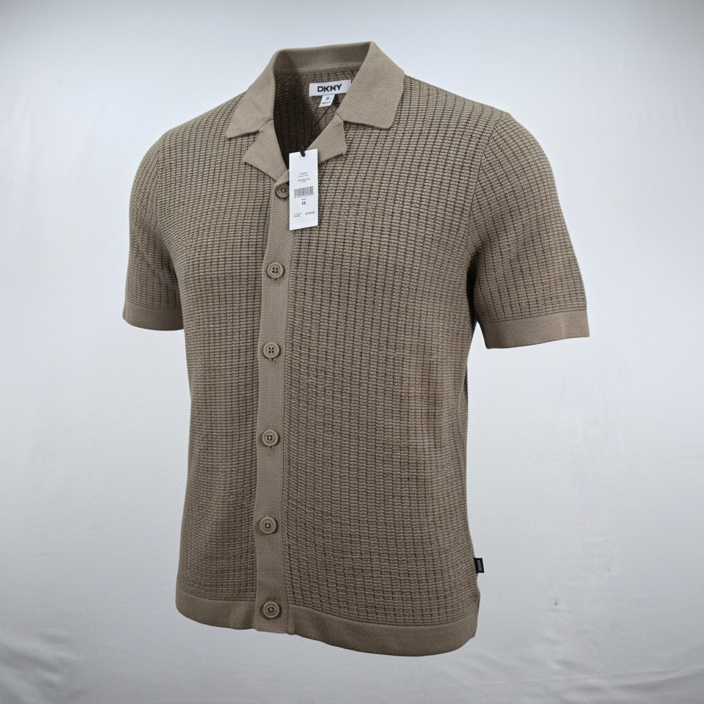 DKNY Men’s Grid Sweater Camp Shirt Cafe Brown NWT Size M
