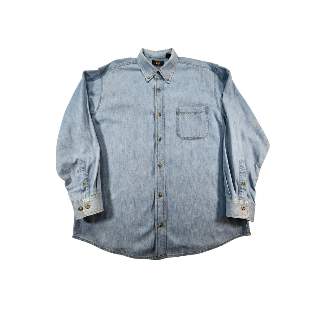 Route 66 Men's Lightweight Denim Button Up Shirt Blue L Long Sleeve