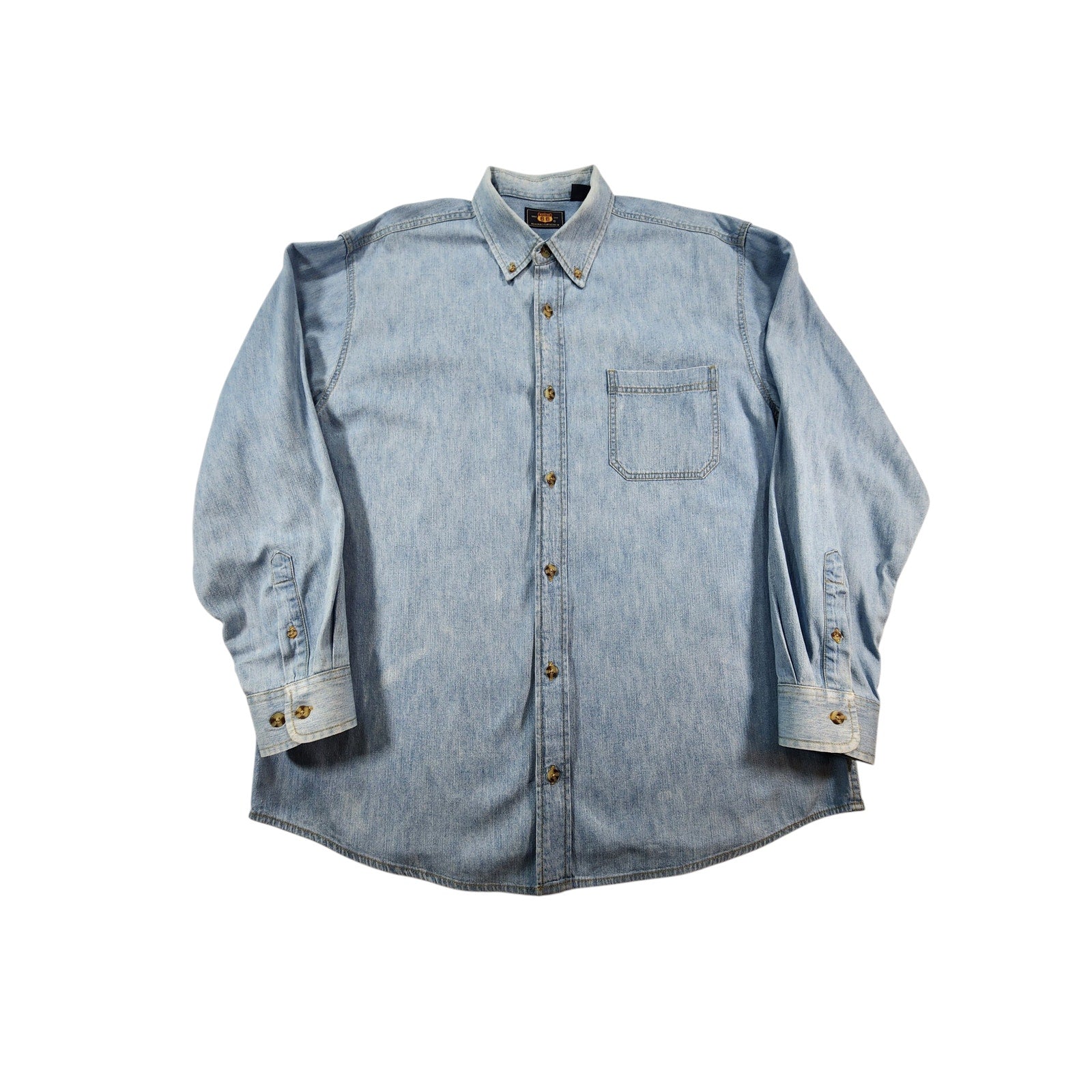 Route 66 Men's Lightweight Denim Button Up Shirt Blue L Long Sleeve