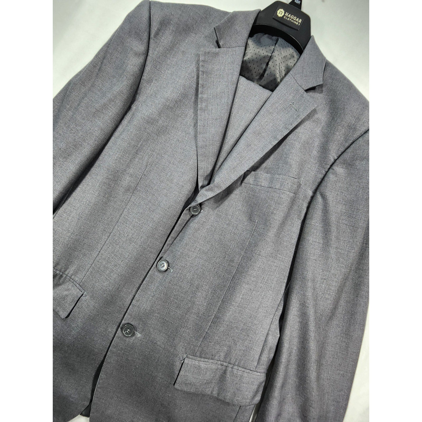 Alex Mishra Men's Gray Two Piece Suit 40L 34L Jacket Pants Patterned