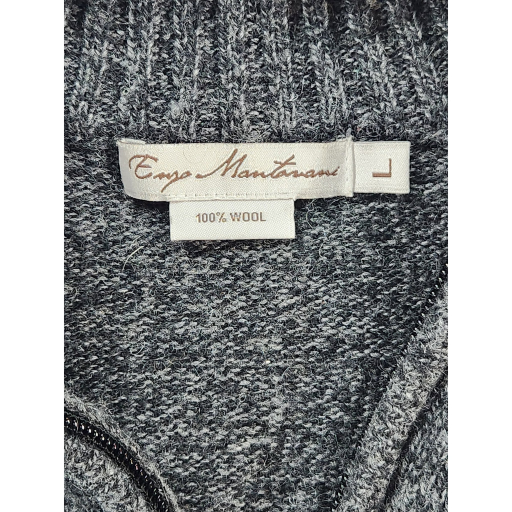 Enzo Mantovani Mens Large Gray 100 Wool Quarter Zip Sweater Pullover Preppy