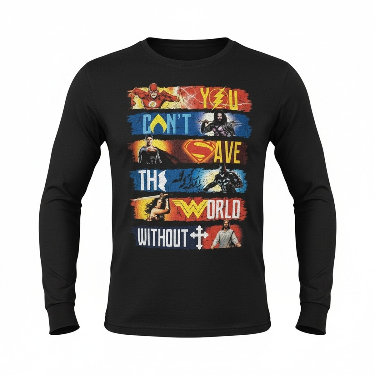 DC Comics Superhero Long Sleeve T-Shirt Men’s L Black Graphic Fruit of the Loom
