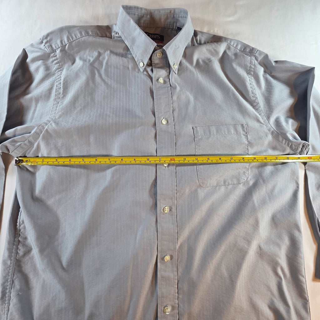 Chaps Mens Gray Herringbone Dress Shirt L 16-16.5 32/33 Wrinkle Free Regular Fit