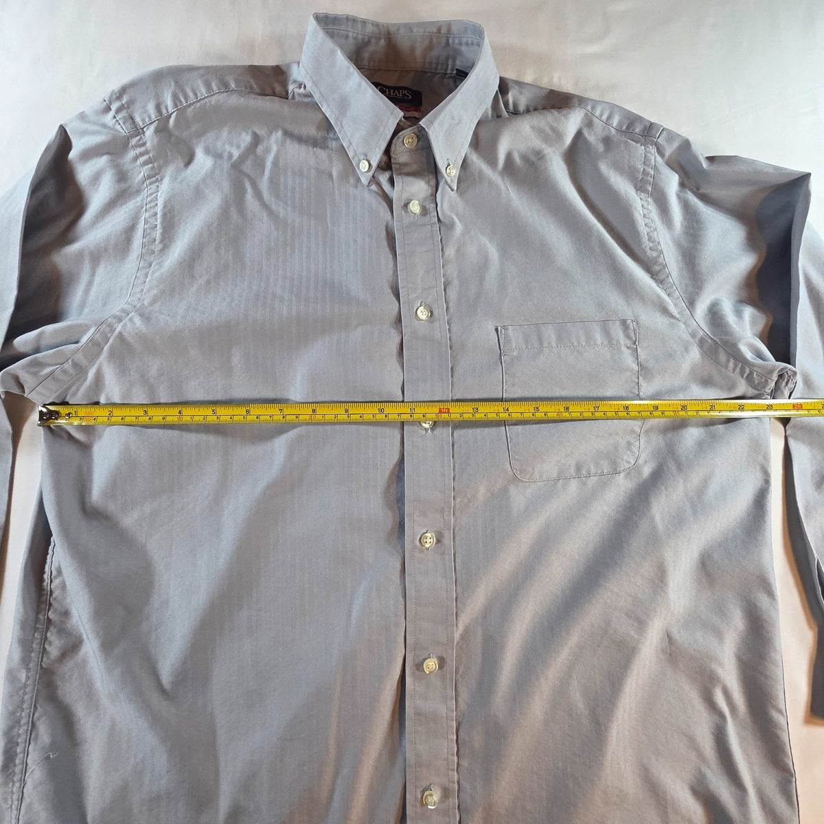 Chaps Mens Gray Herringbone Dress Shirt L 16-16.5 32/33 Wrinkle Free Regular Fit