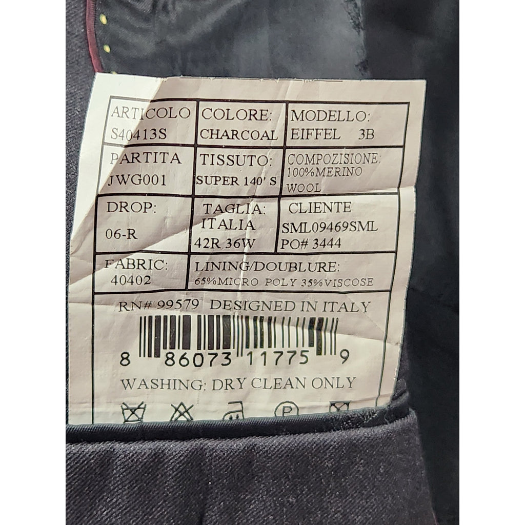 Pronto Moda Italia Eiffel Suit Jacket Mens 42R Charcoal Gray Merino Wool Blazer