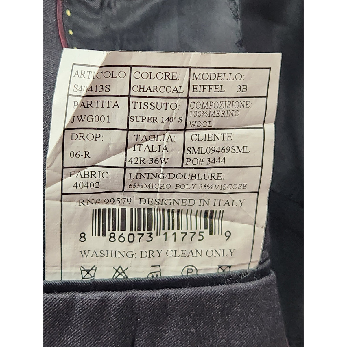 Pronto Moda Italia Eiffel Suit Jacket Mens 42R Charcoal Gray Merino Wool Blazer