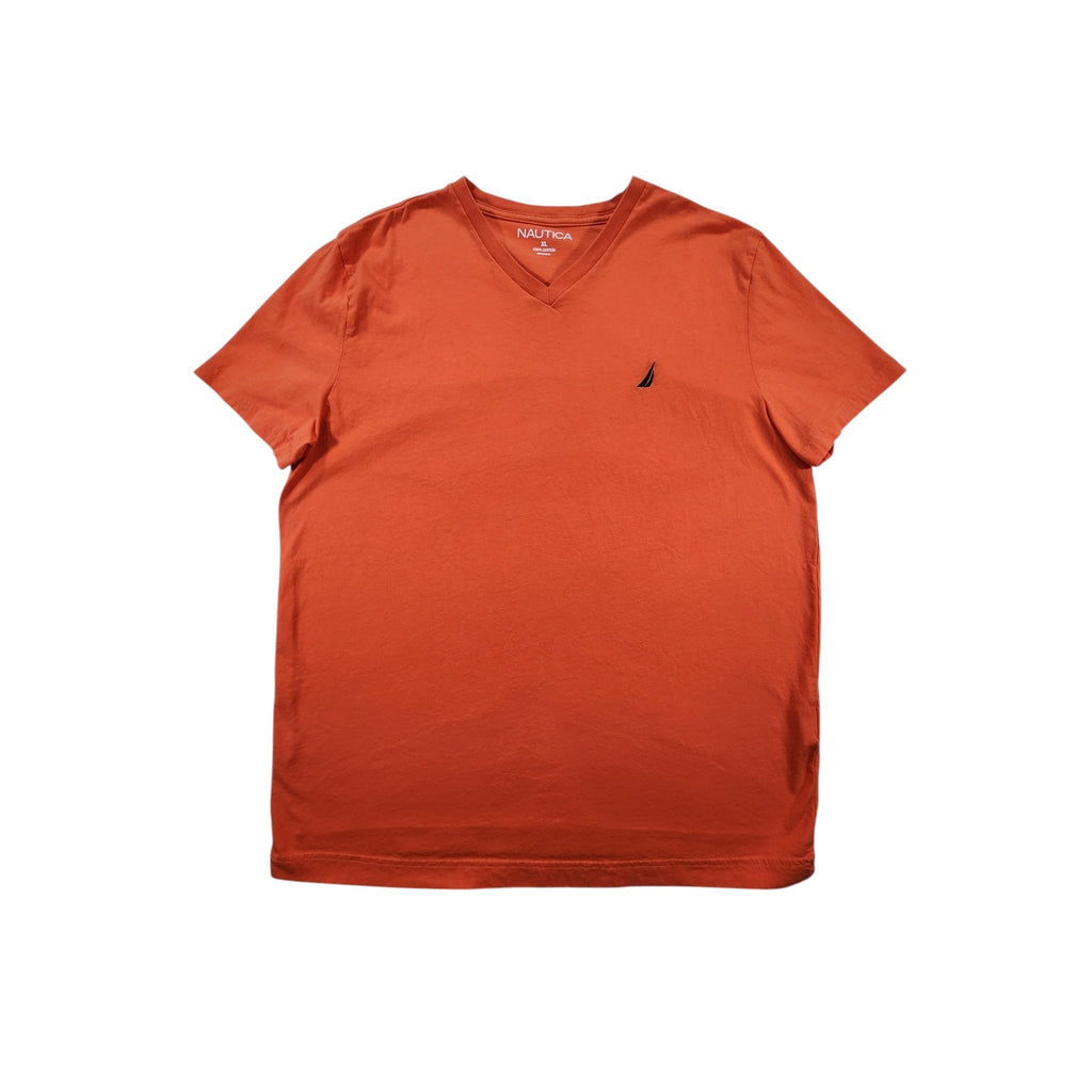 Nautica Men's T-Shirt XL Orange V-Neck Short Sleeve Logo Casual Tee