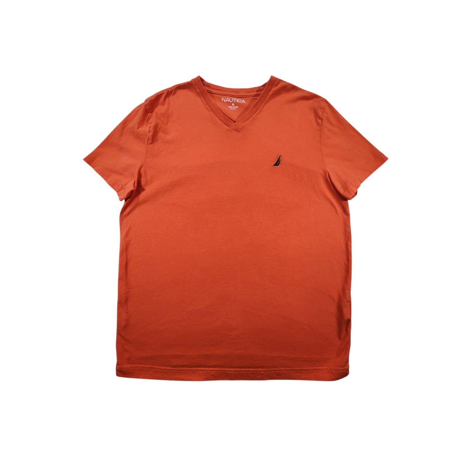 Nautica Men's T-Shirt XL Orange V-Neck Short Sleeve Logo Casual Tee