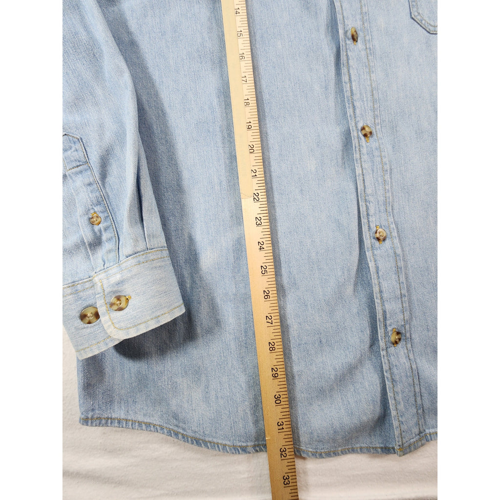 Route 66 Men's Lightweight Denim Button Up Shirt Blue L Long Sleeve