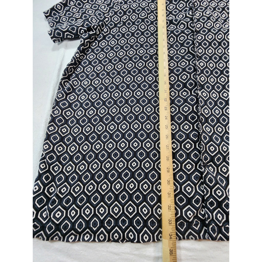 Shaquille O'Neal Men's Black Geometric Print Short Sleeve Button Up Shirt 3XLT