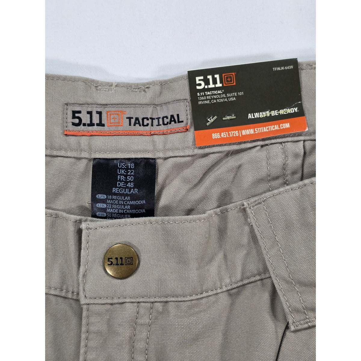 5.11 Tactical Womens 18R Original 64358 Khaki Cotton Canvas Cargo Pants NWT