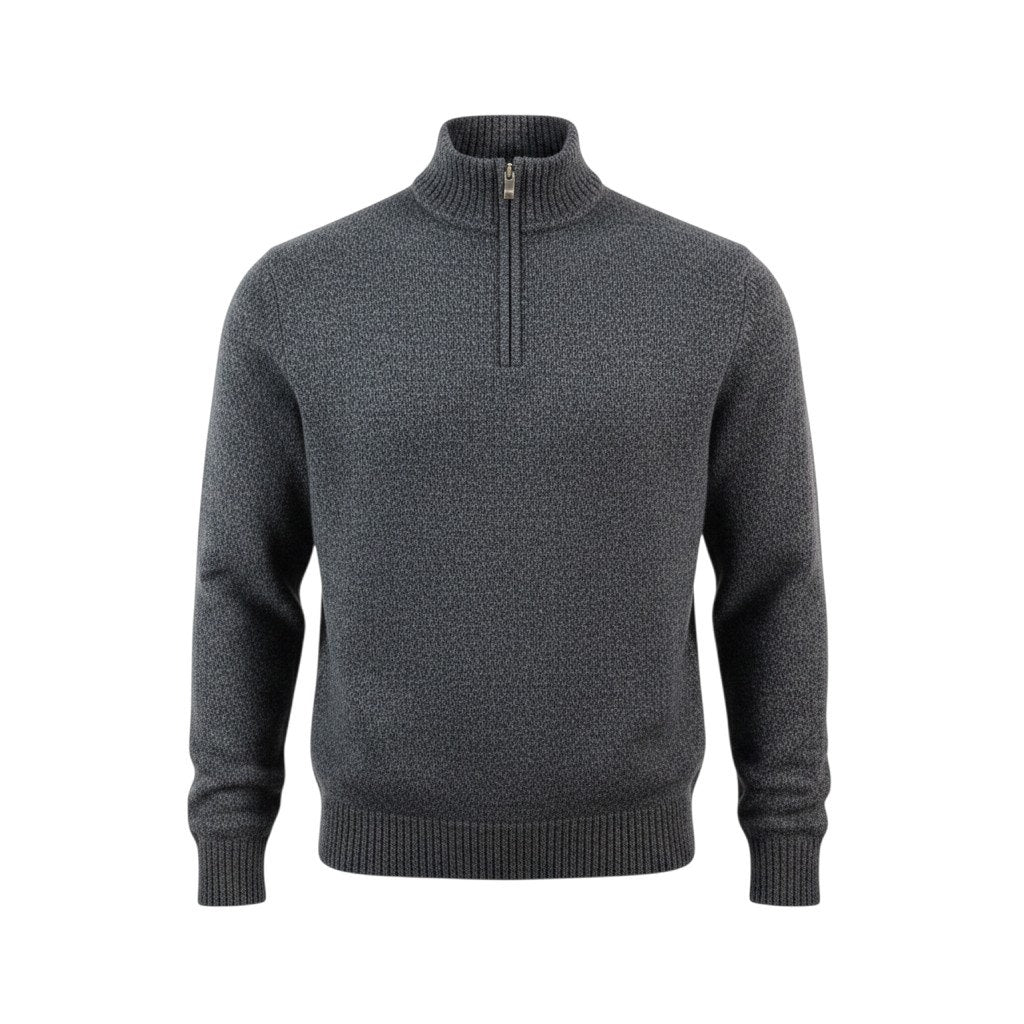 Enzo Mantovani Mens Large Gray 100 Wool Quarter Zip Sweater Pullover Preppy