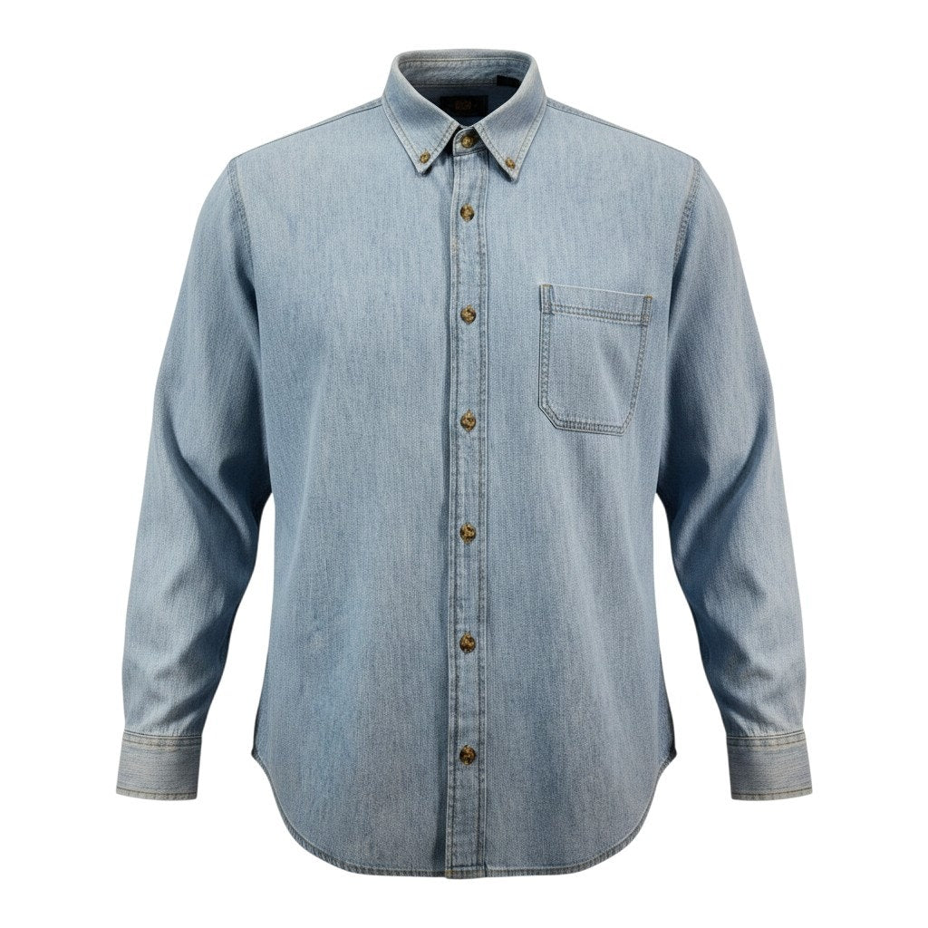 Route 66 Men's Lightweight Denim Button Up Shirt Blue L Long Sleeve