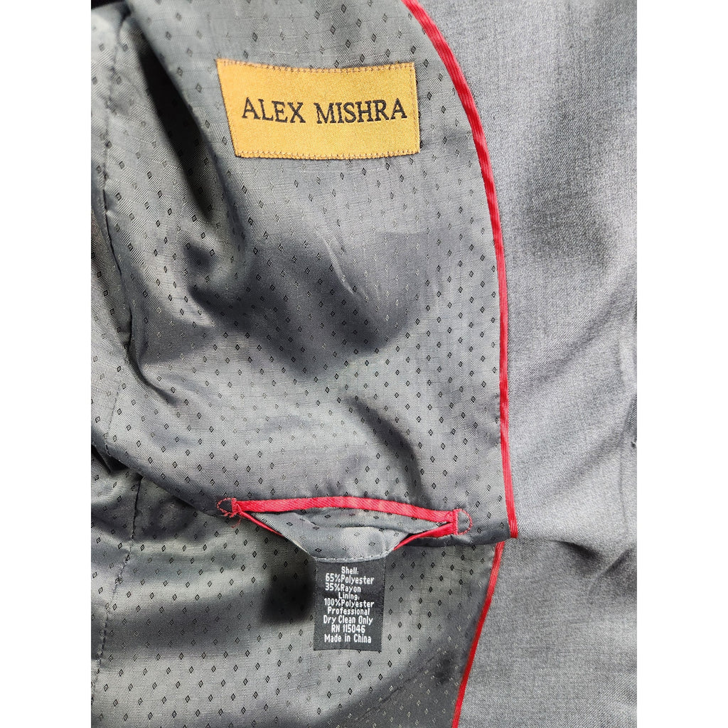Alex Mishra Men's Gray Two Piece Suit 40L 34L Jacket Pants Patterned
