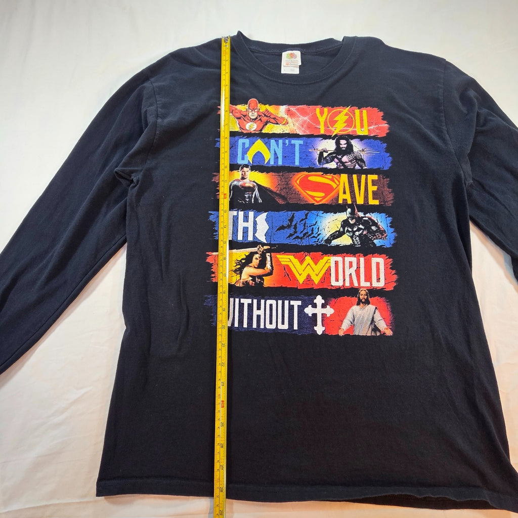 DC Comics Superhero Long Sleeve T-Shirt Men’s L Black Graphic Fruit of the Loom
