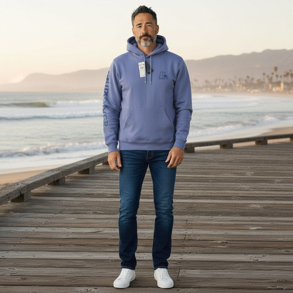 Quiksilver Mens Large Blue Pullover Hoodie Surf Logo Graphic Sweatshirt NWT