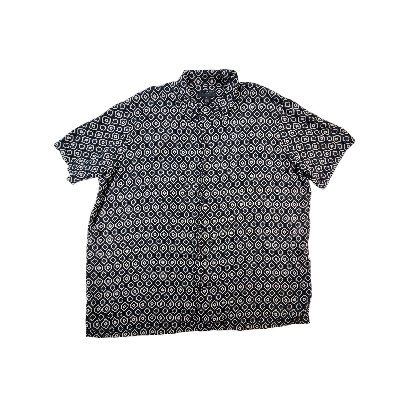 Shaquille O'Neal Men's Black Geometric Print Short Sleeve Button Up Shirt 3XLT