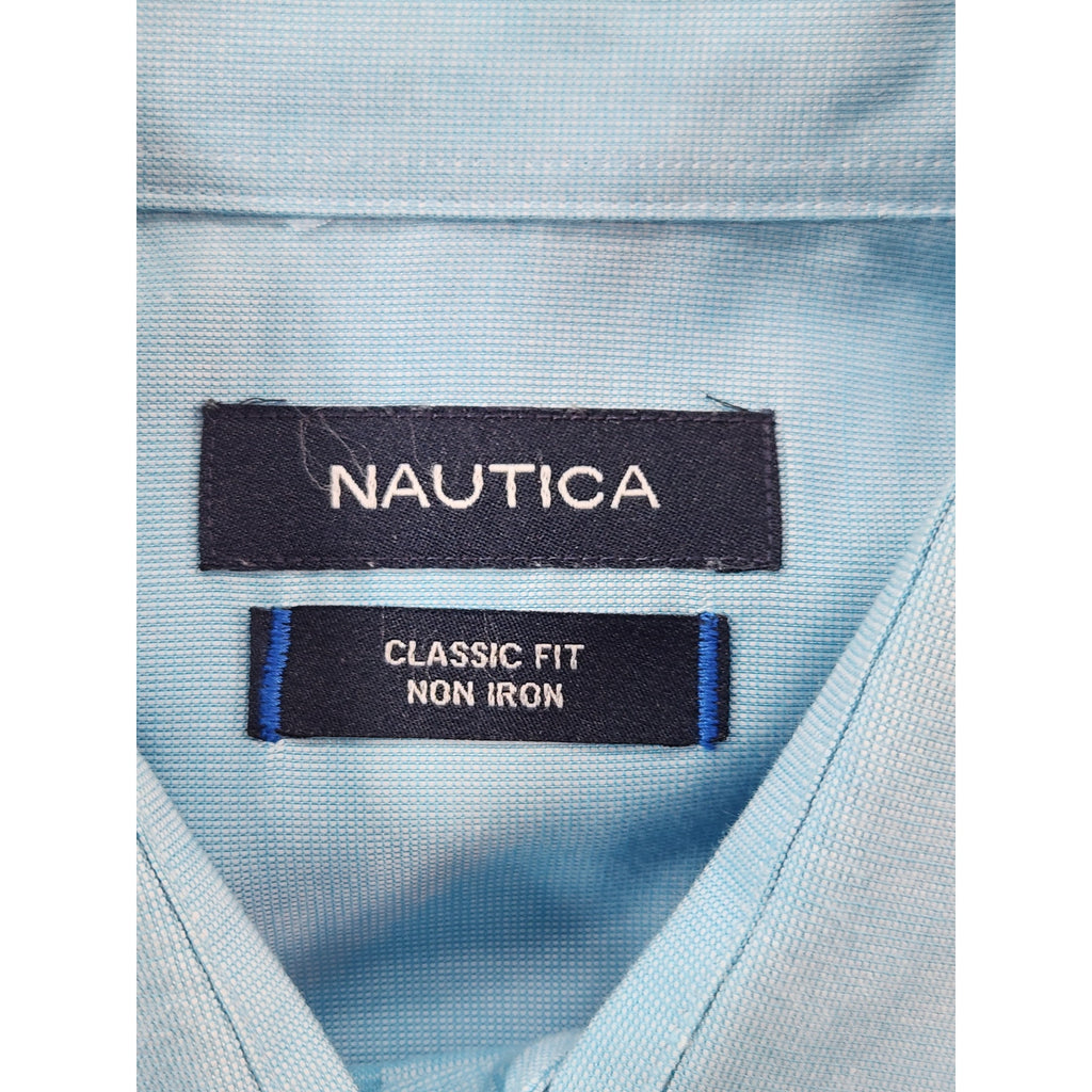 Nautica Men's Dress Shirt Blue 16.5 34/35 Long Sleeve Button Up