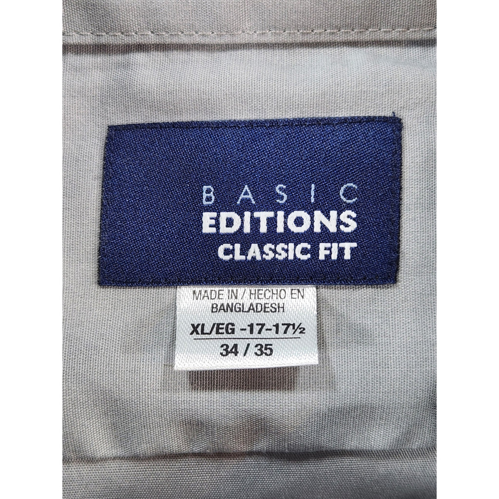 Basic Editions Men's Gray Long Sleeve Dress Shirt Classic Fit 17-17.5 34/35 NWT