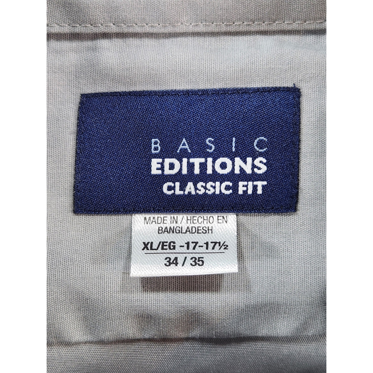 Basic Editions Men's Gray Long Sleeve Dress Shirt Classic Fit 17-17.5 34/35 NWT