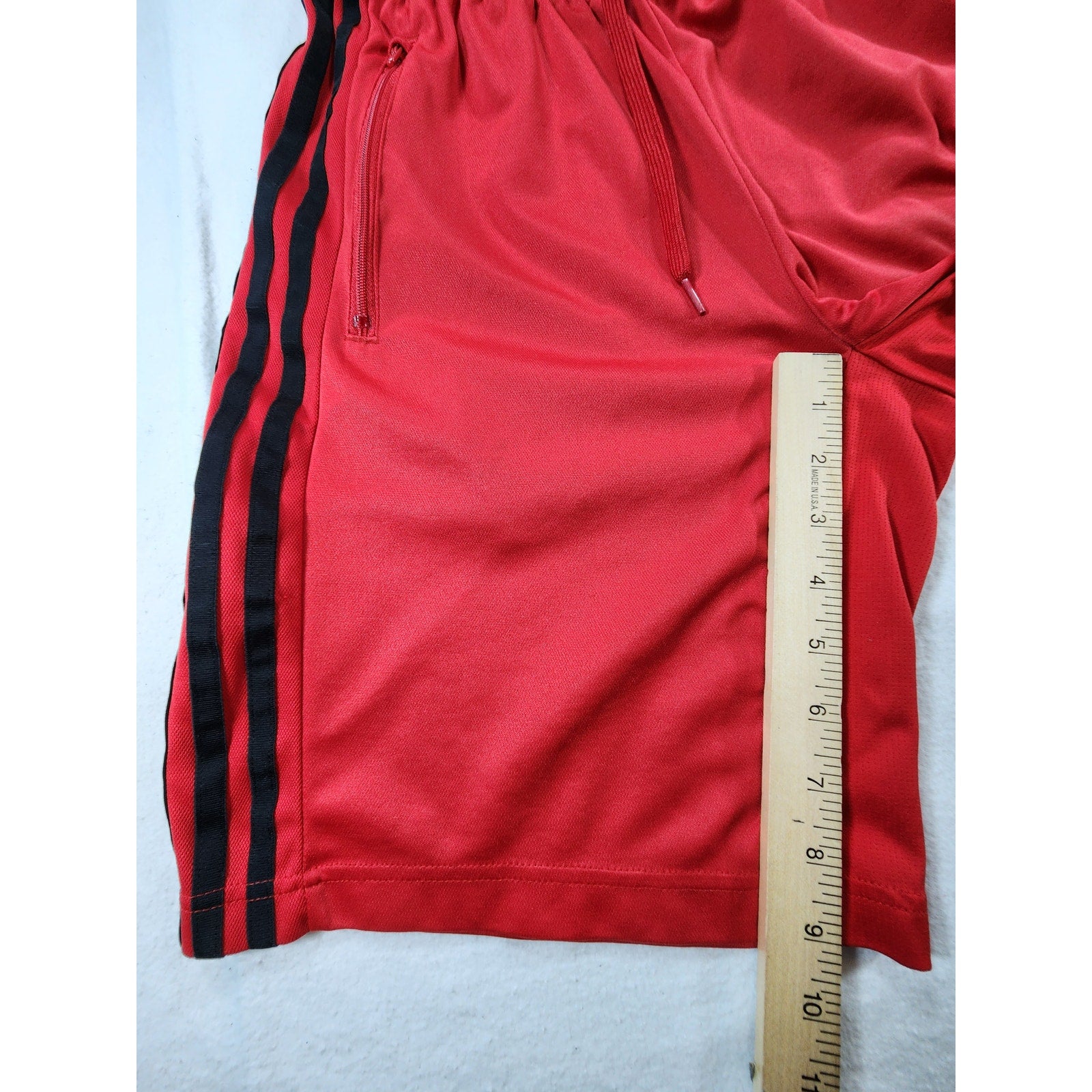 Adidas Men's Red Athletic Shorts Black 3-Stripes Drawstring Size M