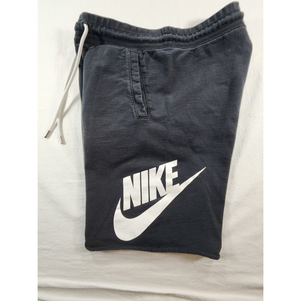 Nike Men's Navy Blue Fleece Shorts Drawstring Logo Size M