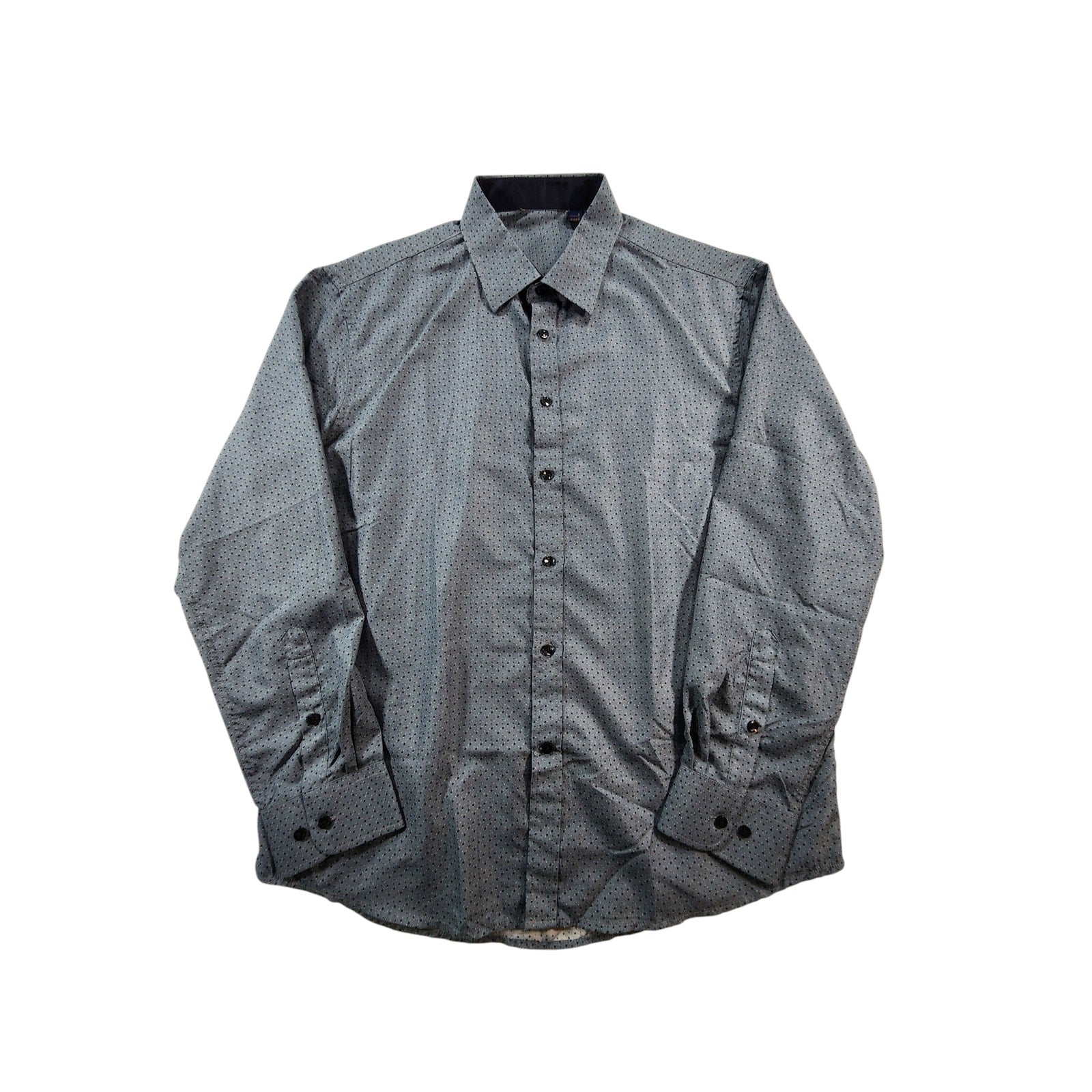 Men's Italy Design Gray Patterned Button Up Shirt Long Sleeve Size L