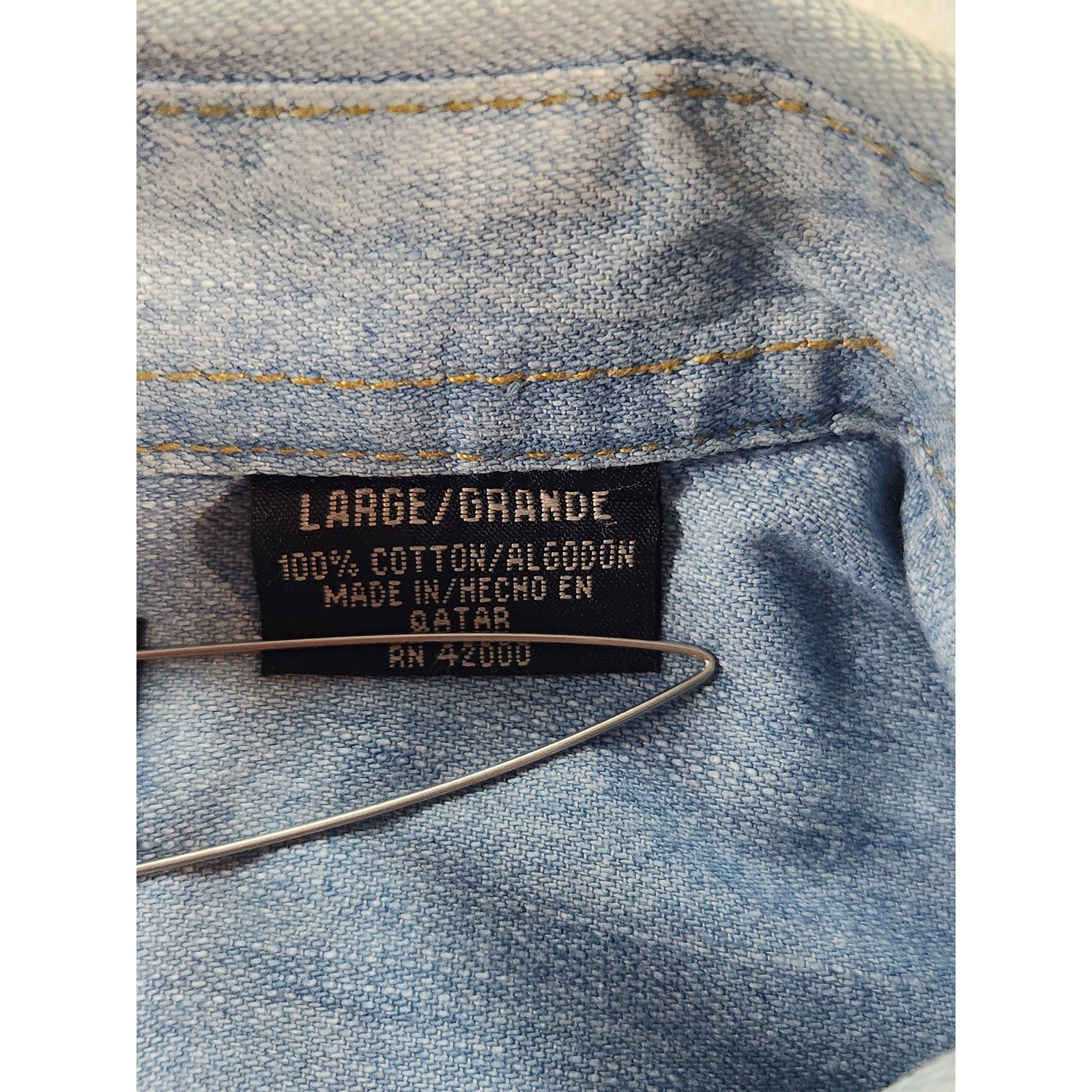 Route 66 Men's Lightweight Denim Button Up Shirt Blue L Long Sleeve