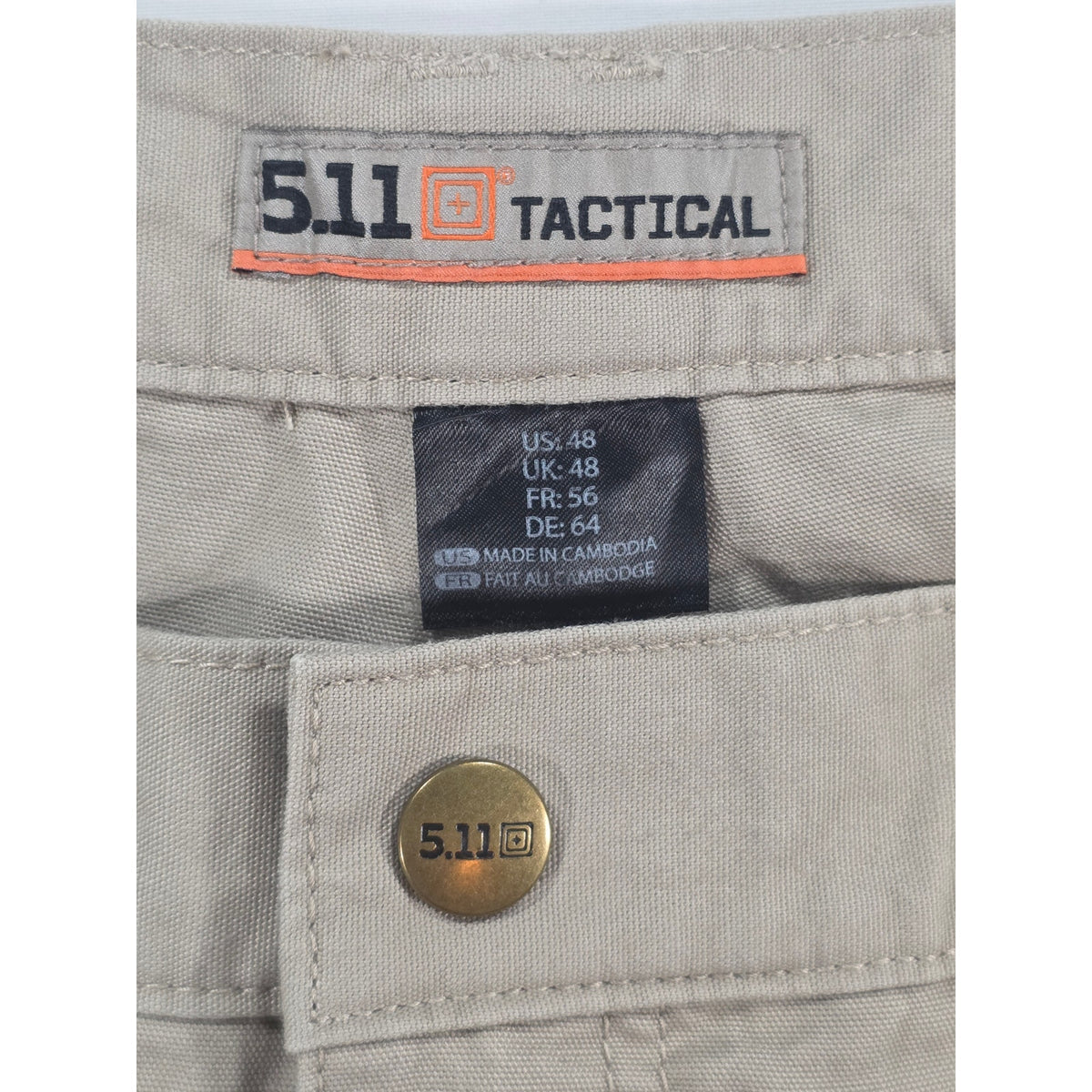 5.11 Tactical 74251 Original Mens 48L Khaki Cotton Cargo Work Pants NWT