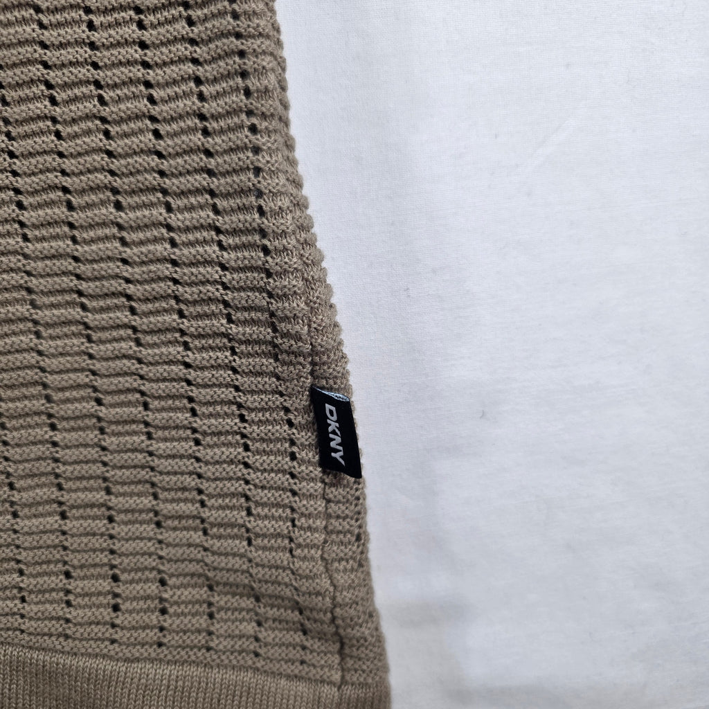 DKNY Men’s Grid Sweater Camp Shirt Cafe Brown NWT Size M