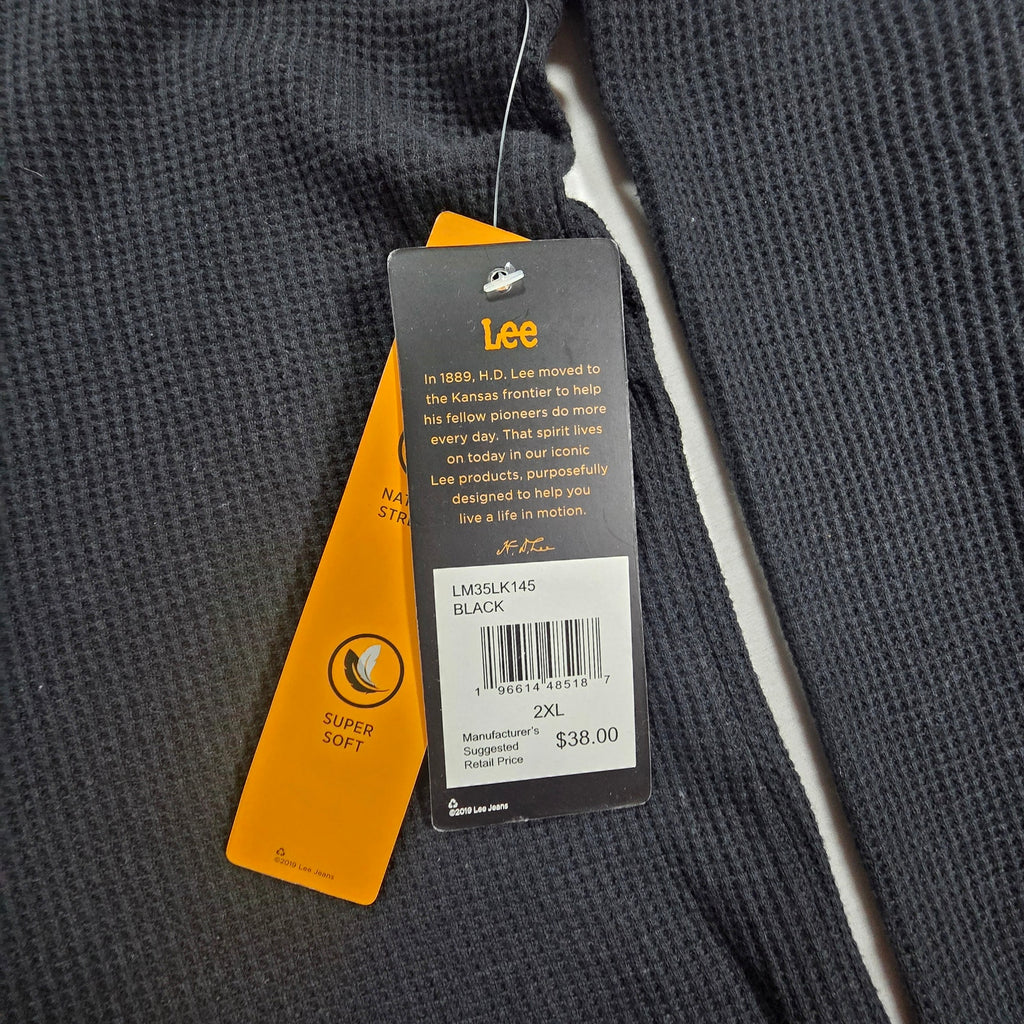 Lee Thermal Shirt Mens 2XL Black Waffle Knit Long Sleeve NWT