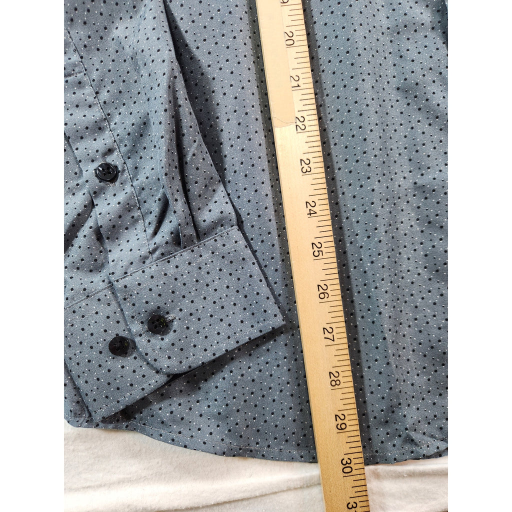 Men's Italy Design Gray Patterned Button Up Shirt Long Sleeve Size L