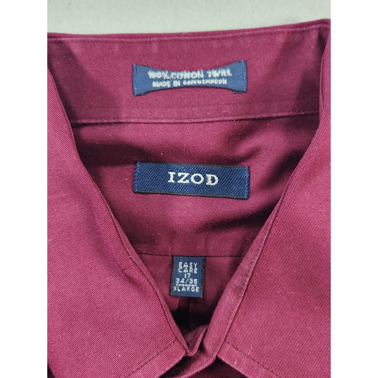 IZOD Easy Care Men's Dress Shirt Burgundy 17 34/35 Long Sleeve