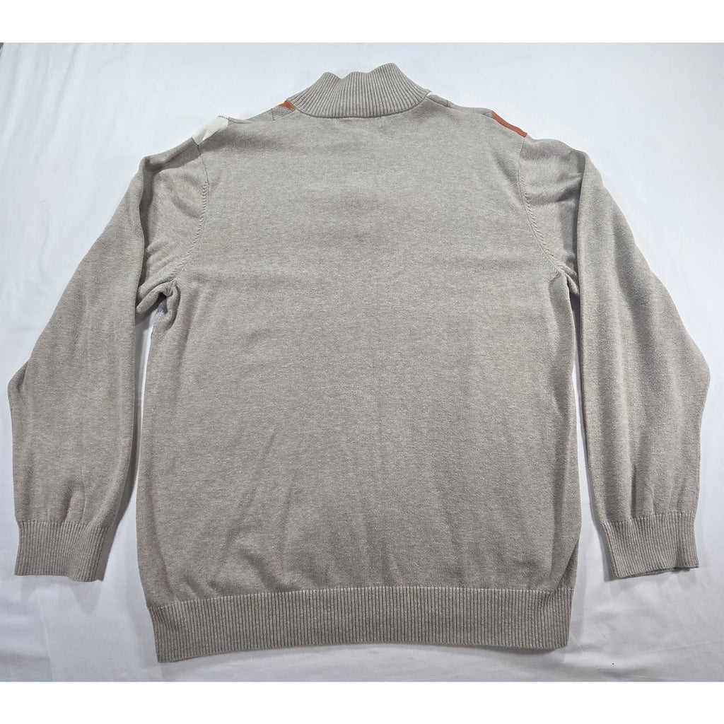 Old Navy Mens XL Argyle Quarter Zip Sweater Tan Orange Gray Mock Neck Preppy