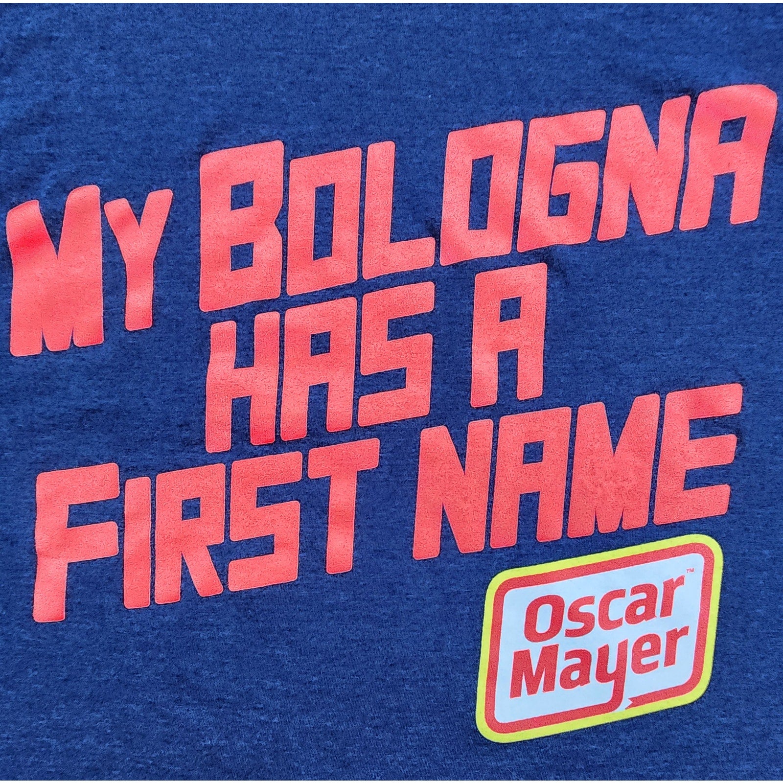 Oscar Mayer Men's T Shirt Large My Bologna Has A First Name Graphic Logo Blue