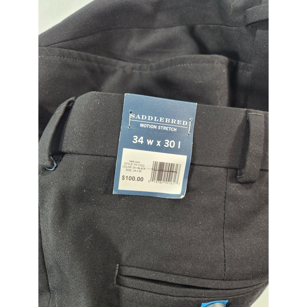 Saddlebred Motion Stretch Men's Pleated Dress Pants Black 34x30 NWT