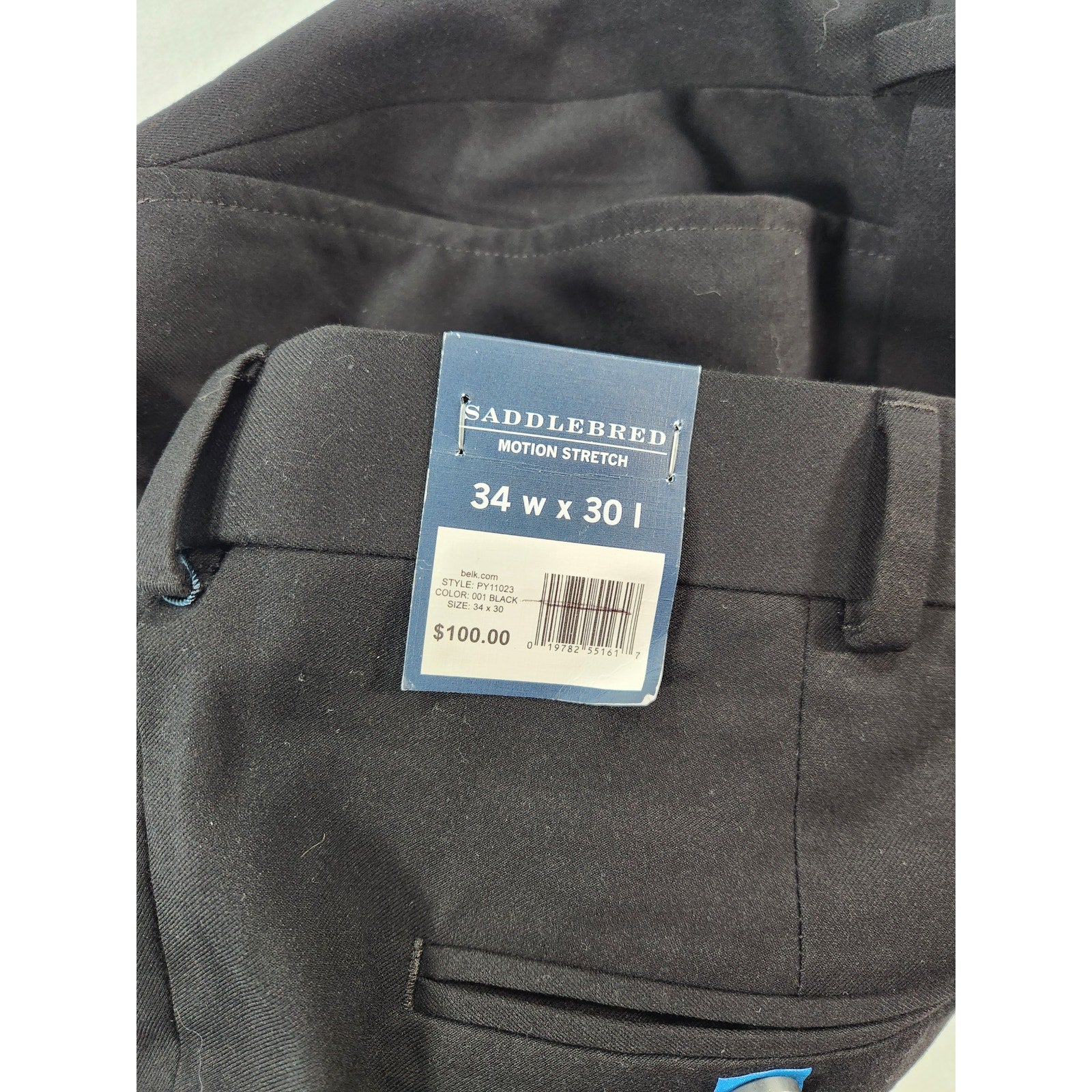 Saddlebred Motion Stretch Men's Pleated Dress Pants Black 34x30 NWT
