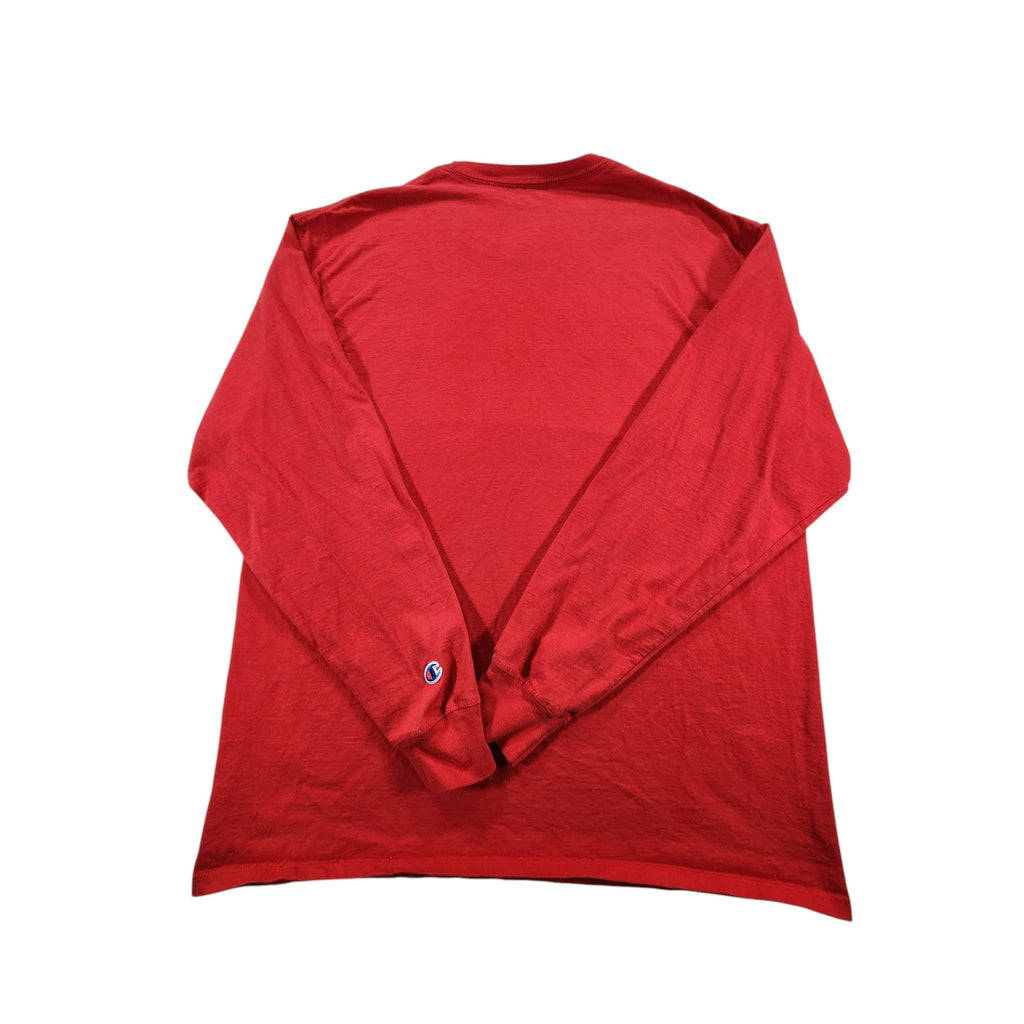 Champion Men's Long Sleeve T Shirt XL Red Script Logo Graphic Crew Neck Tee
