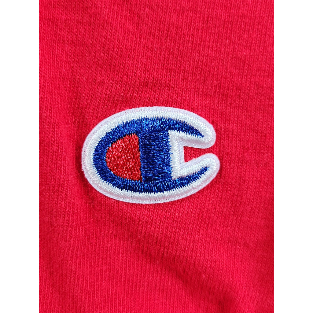 Champion Men's Long Sleeve T Shirt XL Red Script Logo Graphic Crew Neck Tee