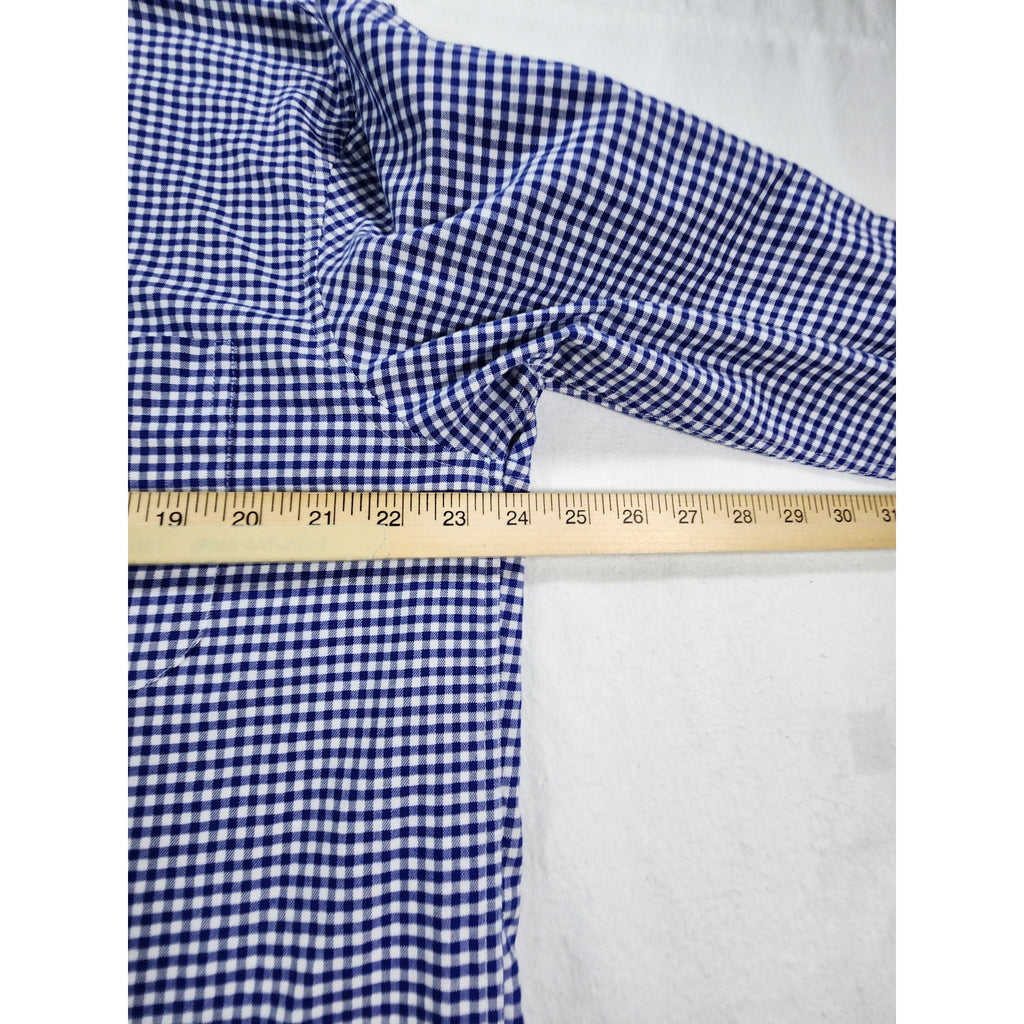 Saddlebred Men's Dress Shirt 17 34/35 Blue White Check Long Sleeve Button Up