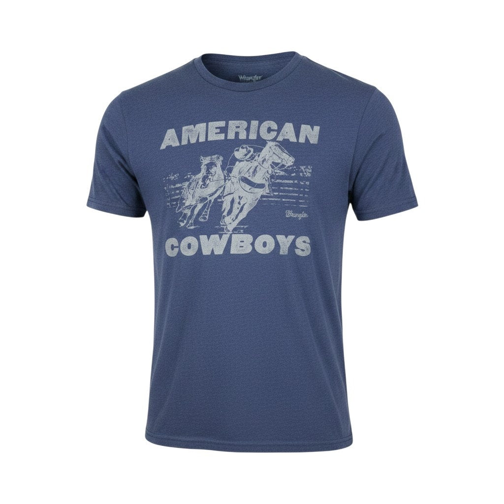 Wrangler Men's T Shirt S Blue American Cowboys Western Rodeo Graphic Tee