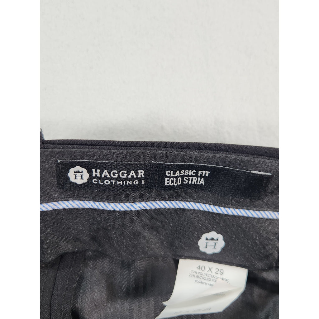 Haggar Men's Black Dress Pants Hidden Expandable Waistband 40x29 NWT