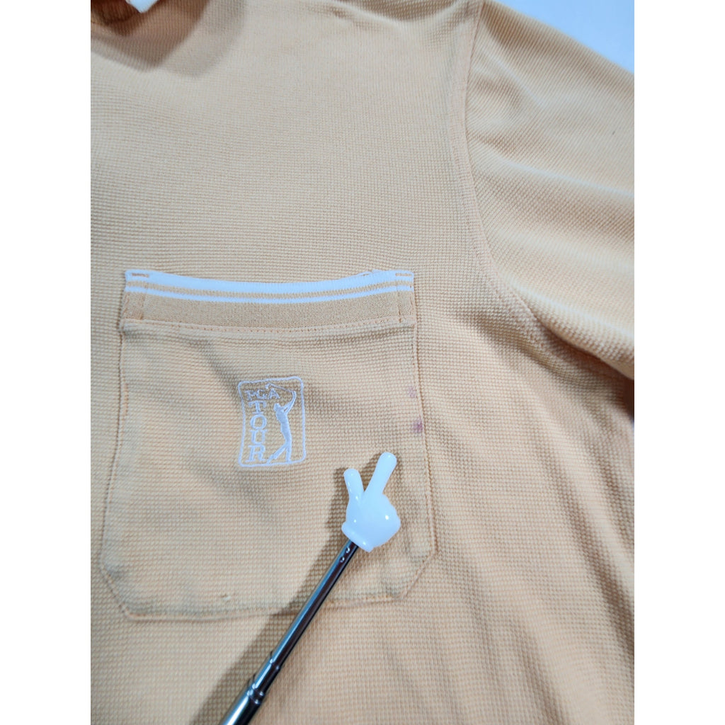 PGA Tour Men's Golf Polo Shirt Small Orange Cream Short Sleeve Pocket
