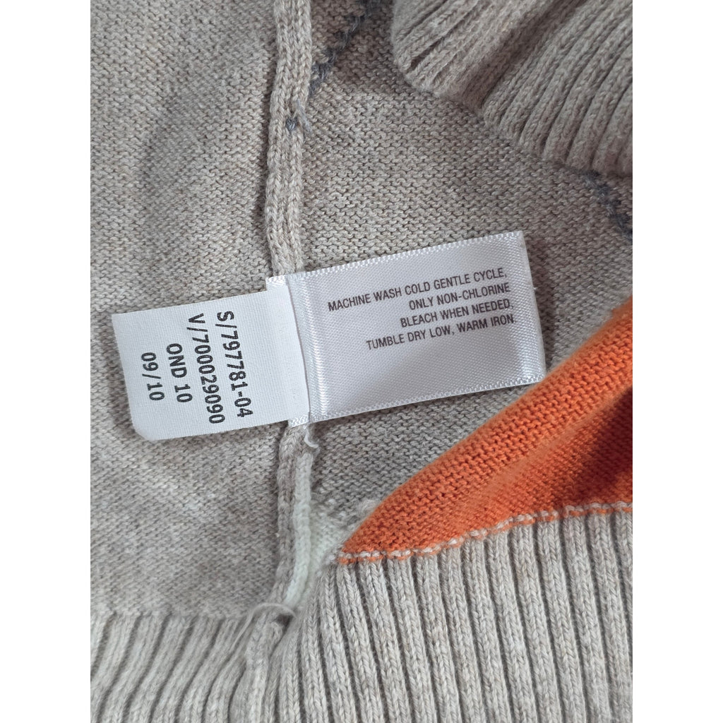 Old Navy Mens XL Argyle Quarter Zip Sweater Tan Orange Gray Mock Neck Preppy