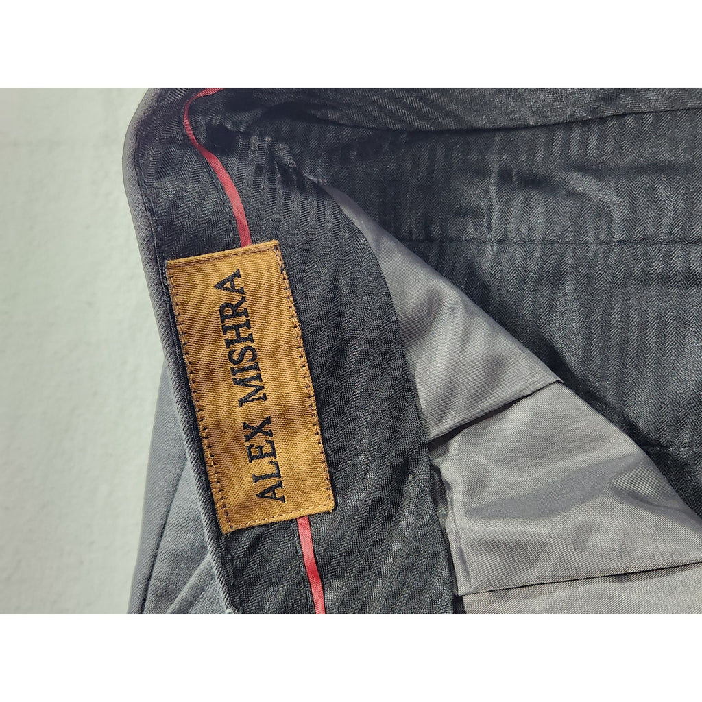 Alex Mishra Men's Gray Two Piece Suit 40L 34L Jacket Pants Patterned