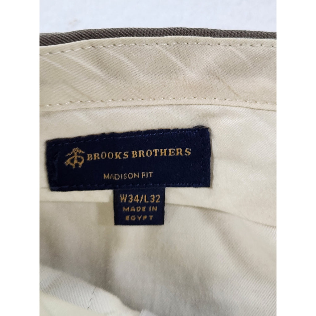 Brooks Brothers Madison Fit Men's Tan Dress Pants 34x32 Flat Front