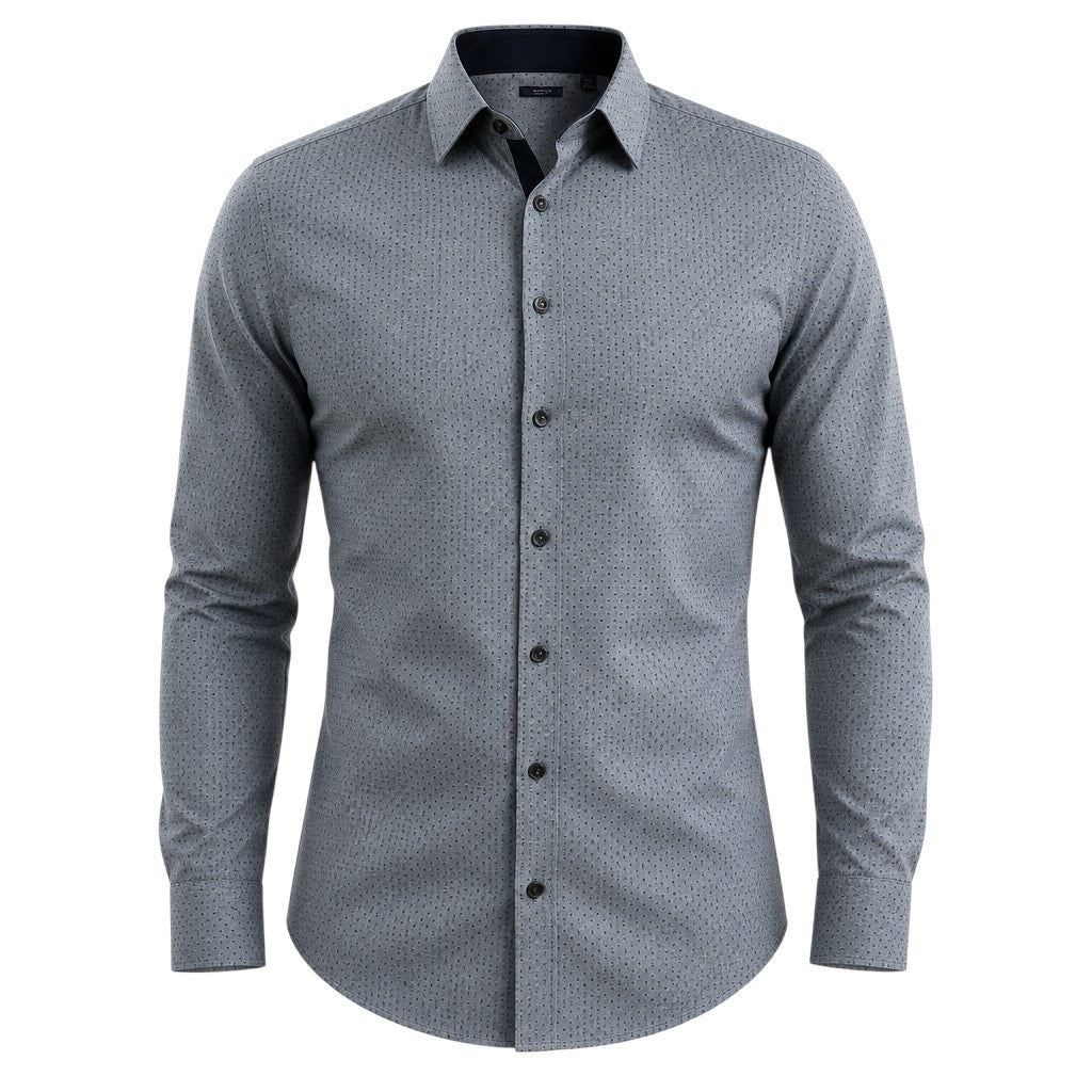 Men's Italy Design Gray Patterned Button Up Shirt Long Sleeve Size L